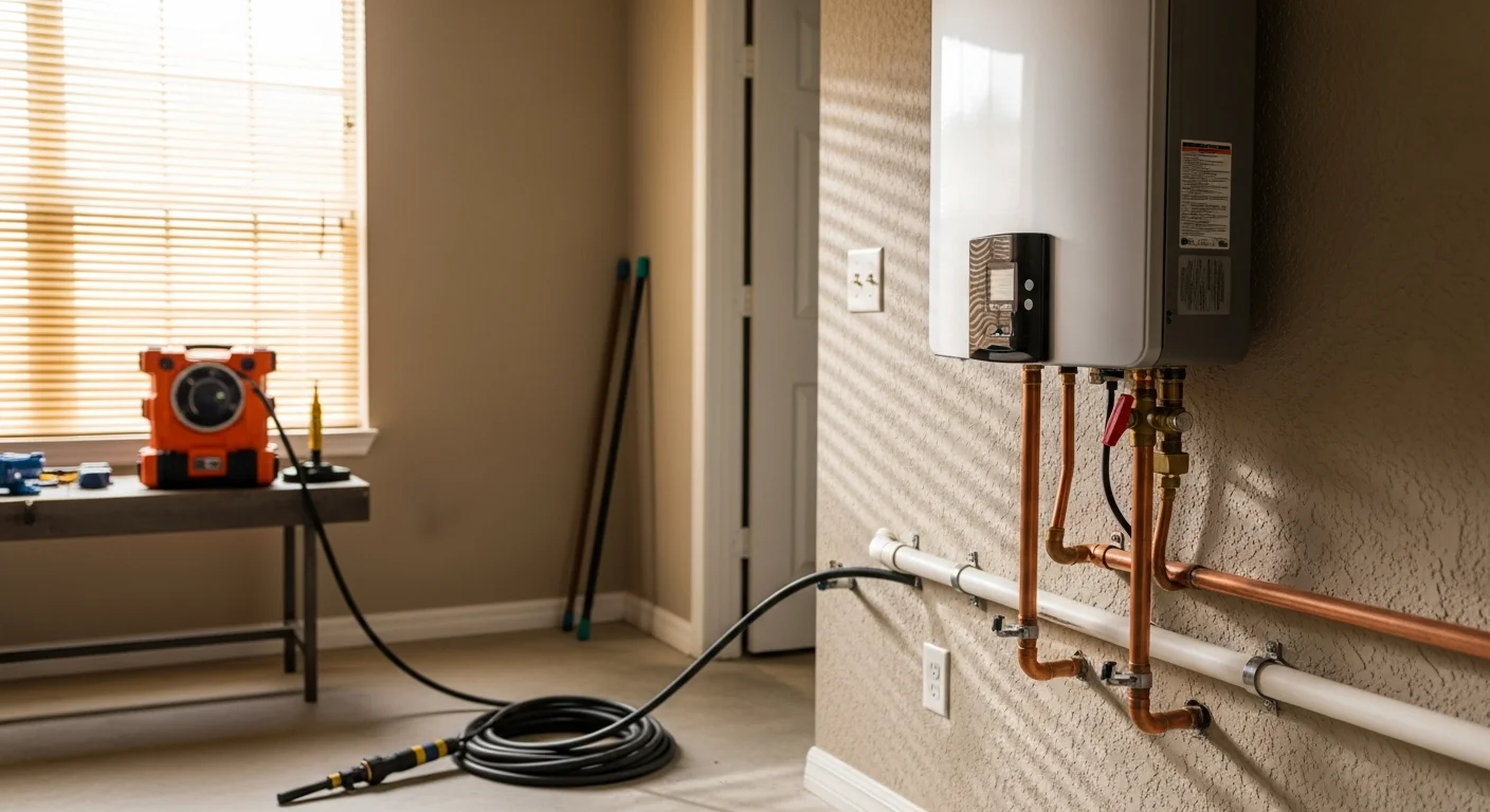Professional plumber installing water pipes in a home