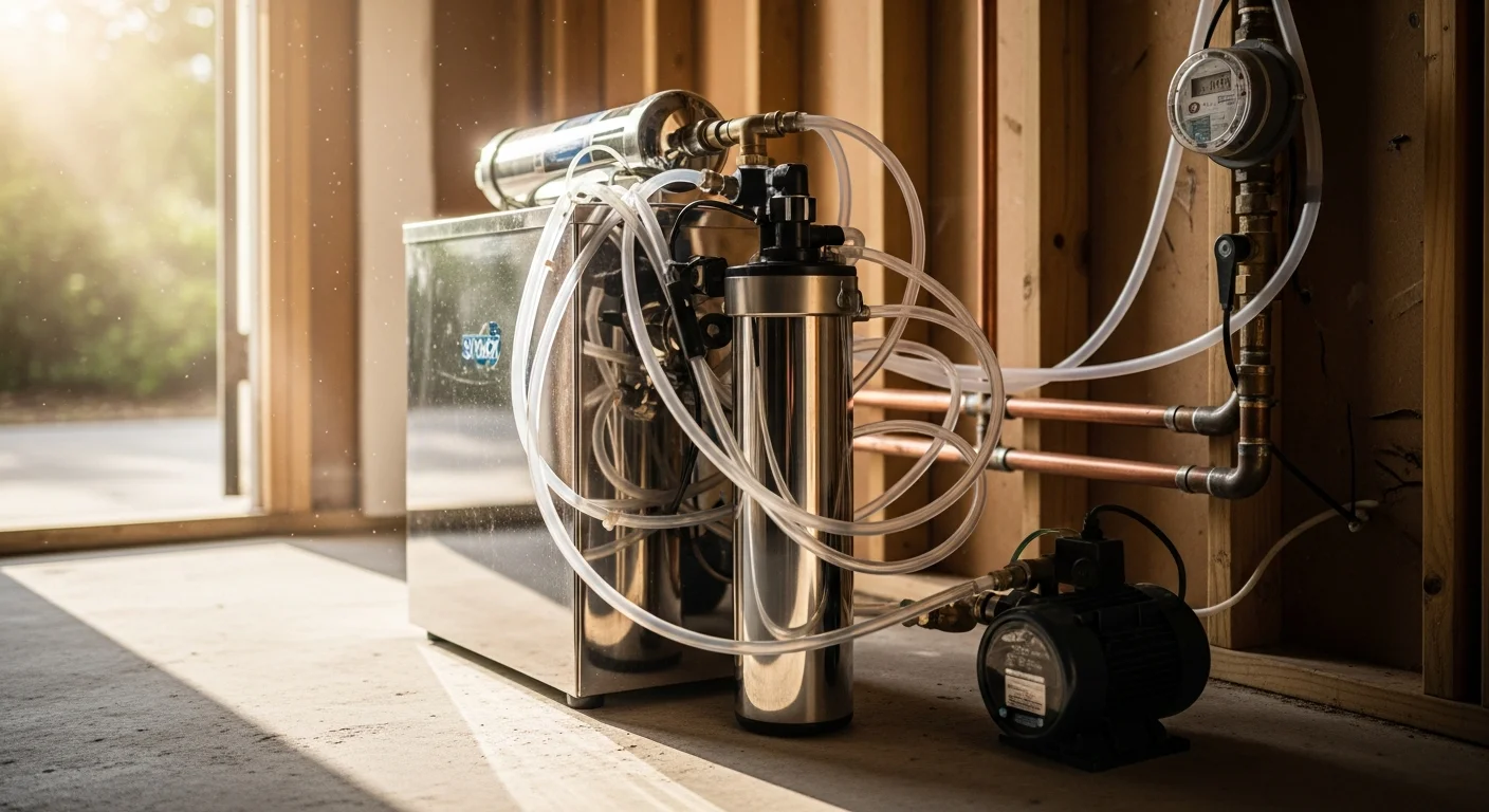 Water treatment system installed under a kitchen sink
