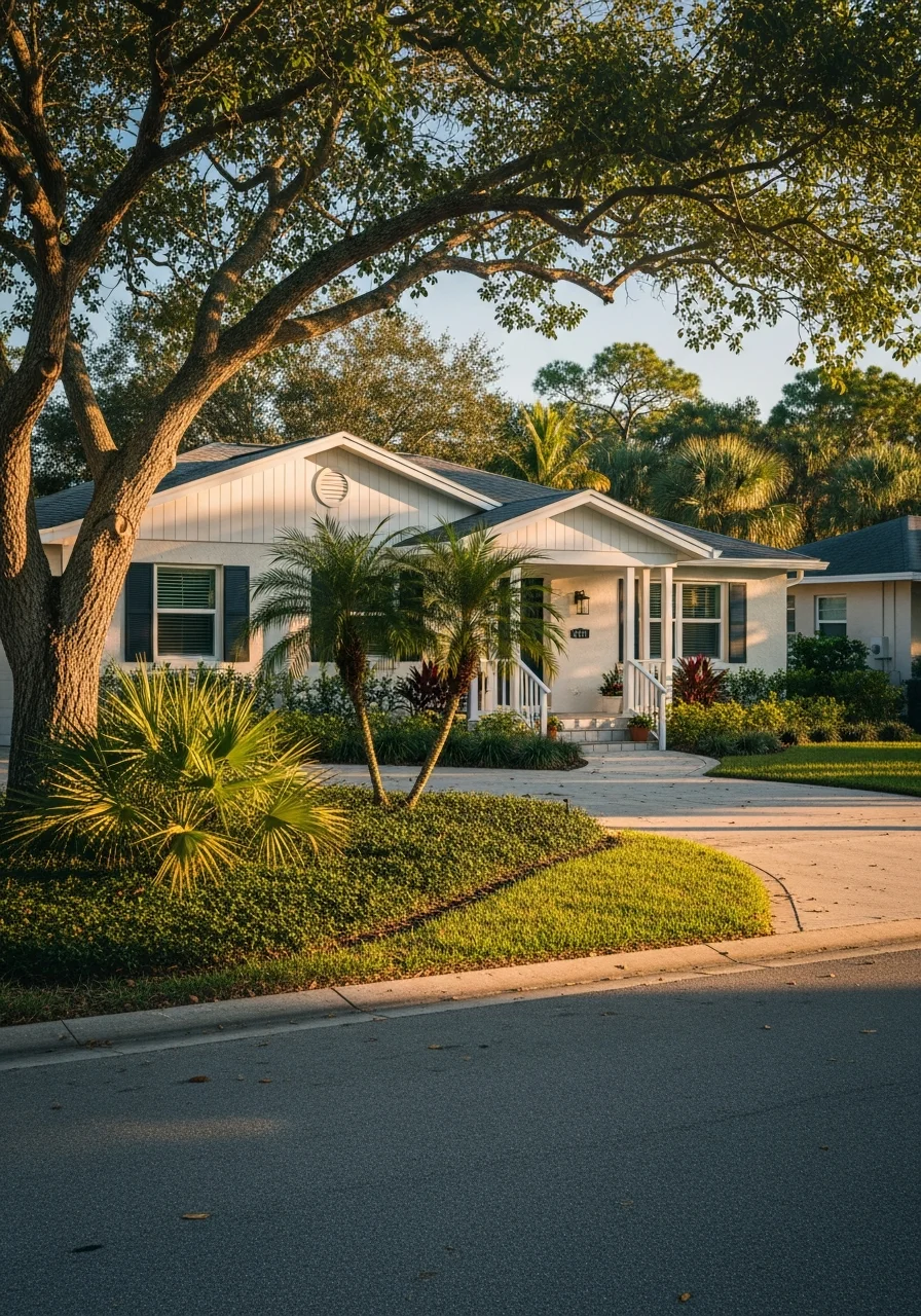A Sarasota County residential home with architectural detail, tropical landscaping, and typical Gulf Coast design.