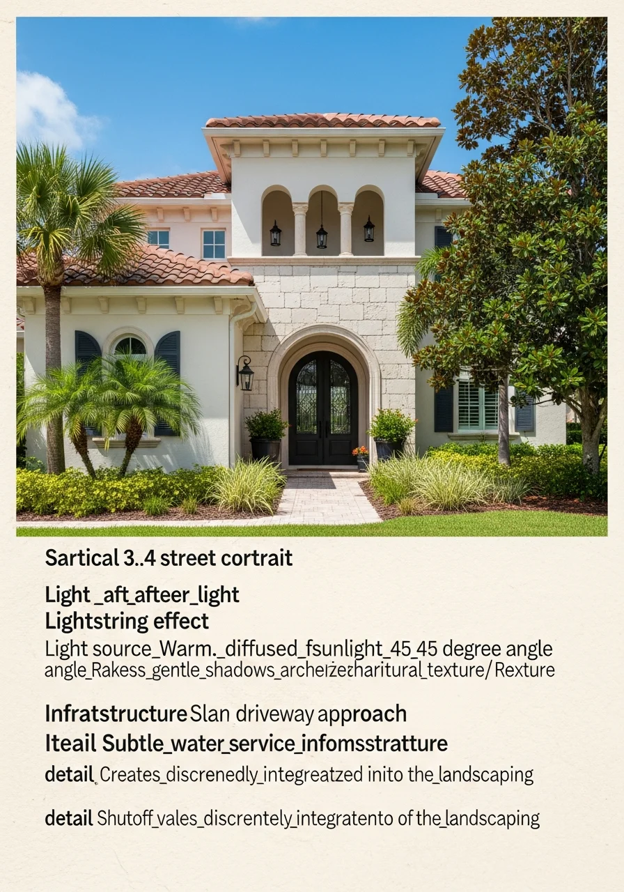 A Sarasota residential home with manicured landscaping, architectural detail, and tropical vegetation.